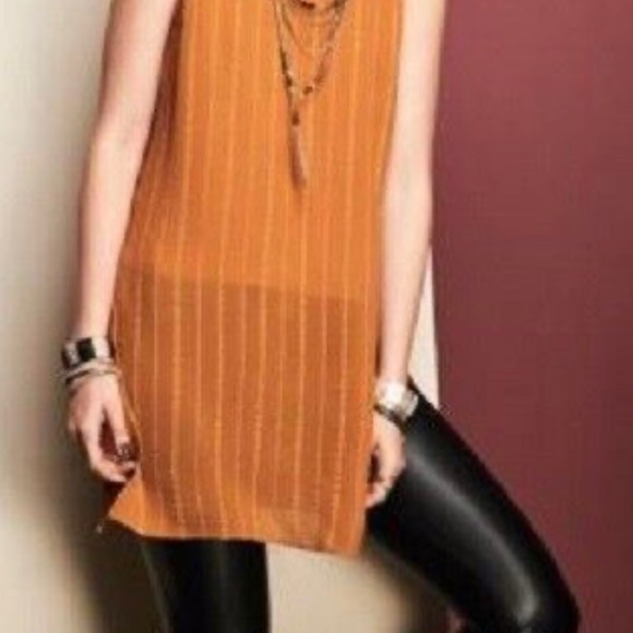 Ladies Top - Tunic - Textured Chiffon - Back Slit - Semi Sheer - Lined - Orange - Picture 1 of 11